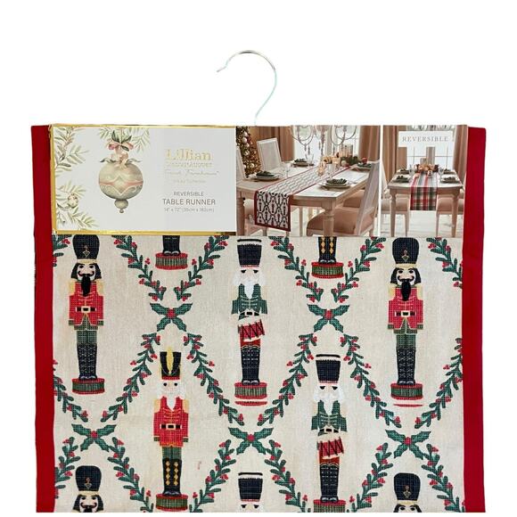 Lillian August Christmas Nutcracker Reversible Table Runner 14x72 Holiday Plaid - Picture 6 of 10